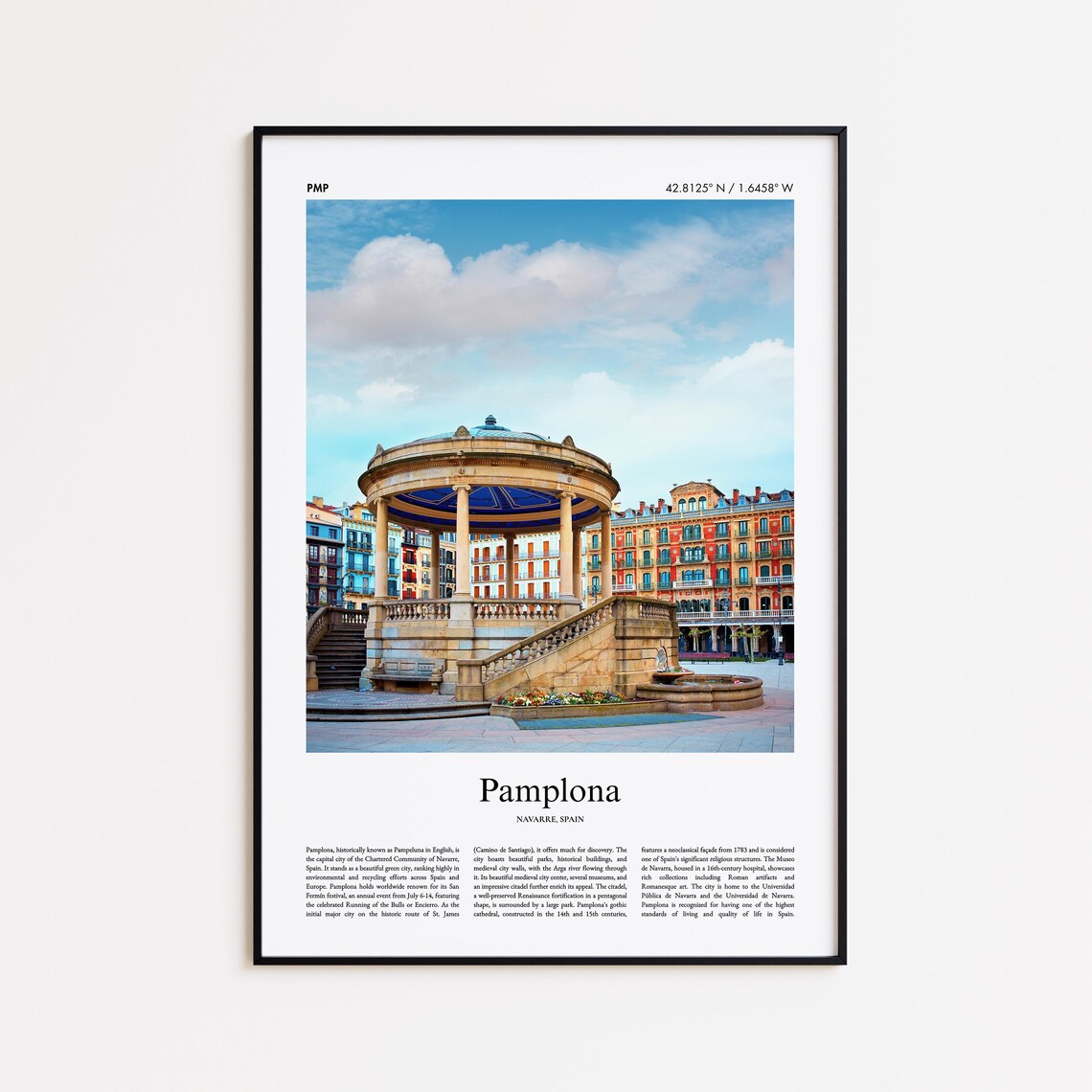 Pamplona Spain Plaza del Castillo Bandstand Colorful Old Town Poster