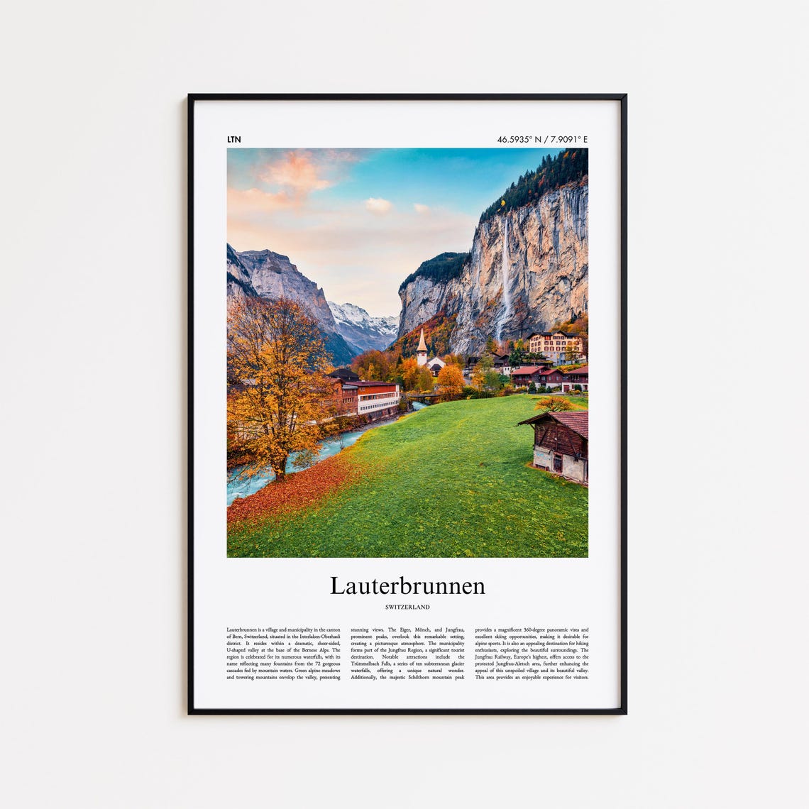 Lauterbrunnen Switzerland Alpine Valley Waterfall Travel Poster
