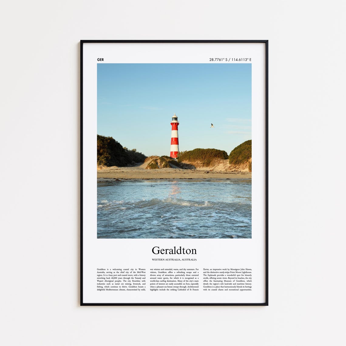 Geraldton Australia Lighthouse Red Stripes City Photo Poster