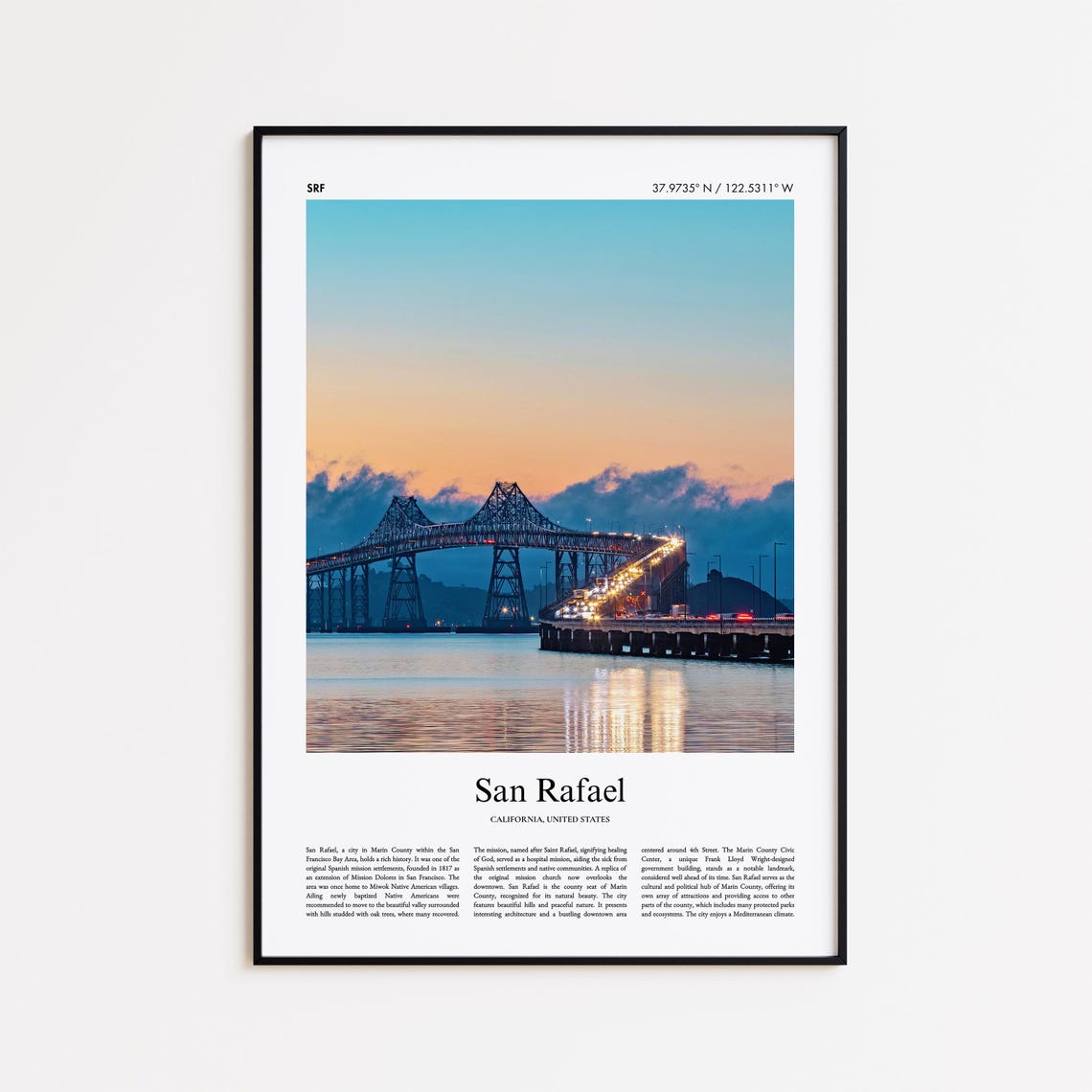 San Rafael California Richmond Bridge Sunset Bay View Poster
