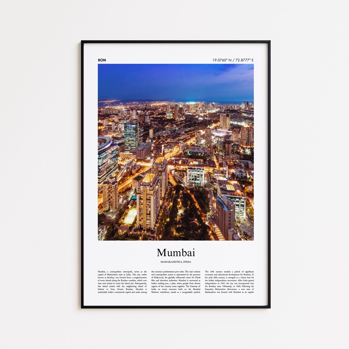 Mumbai Maharashtra India Night Skyline Real Photo Travel Poster