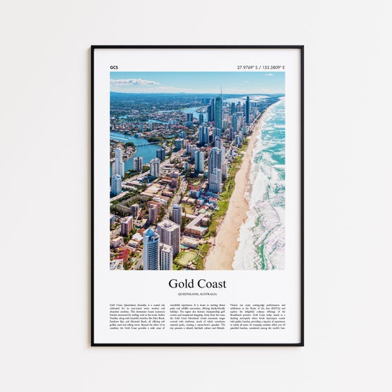Gold Coast Color Print Real Photo Poster Travel Gift Queensland Australia Minimal City