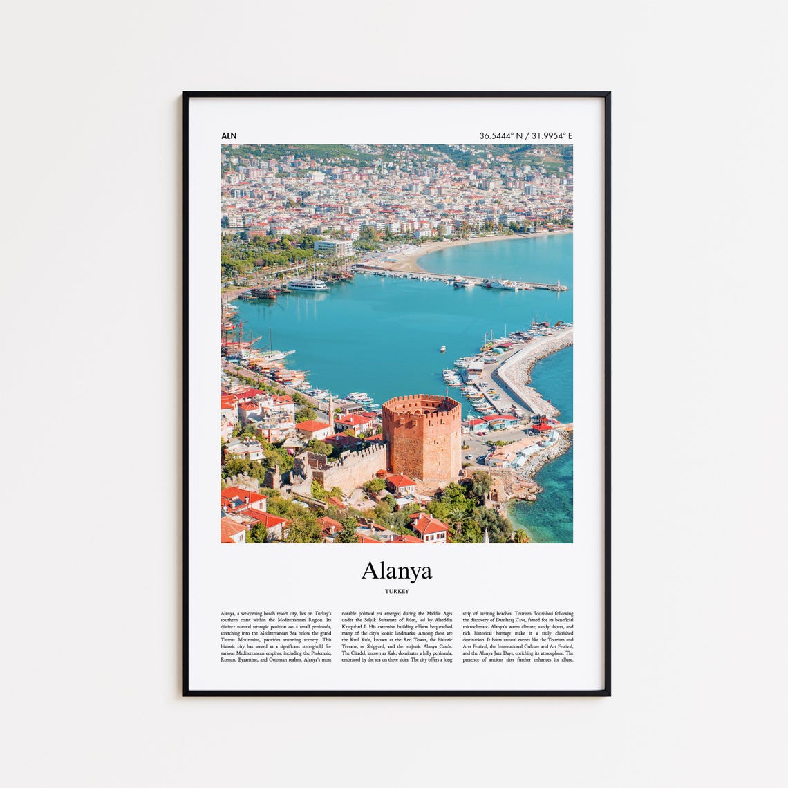 Alanya Turkey Mediterranean Harbor Red Tower Photo Travel Poster