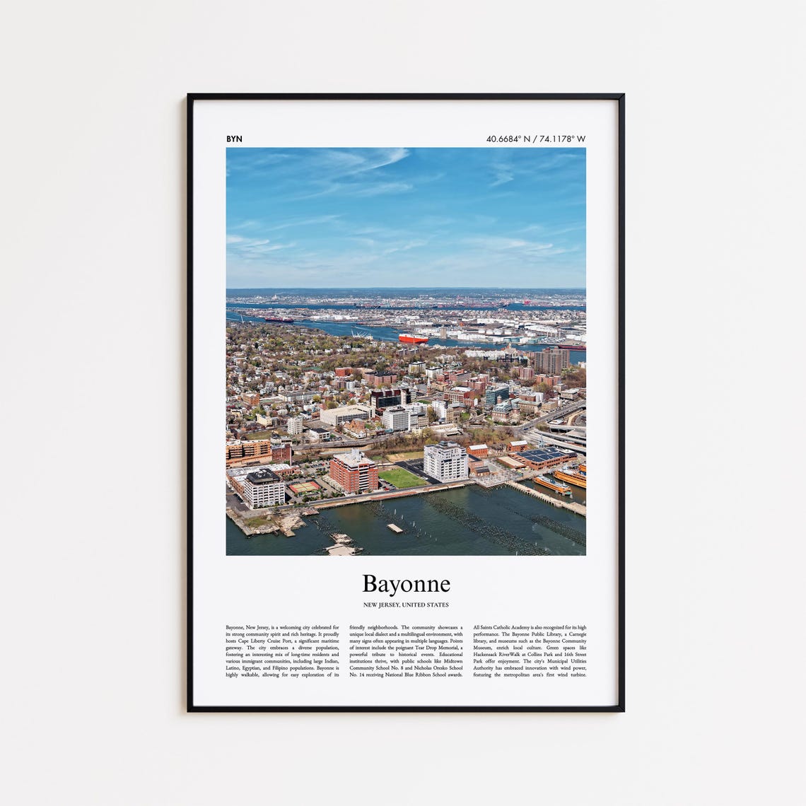 Bayonne Color Print Real Photo Poster Travel Gift New Jersey United States Usa Minimal City