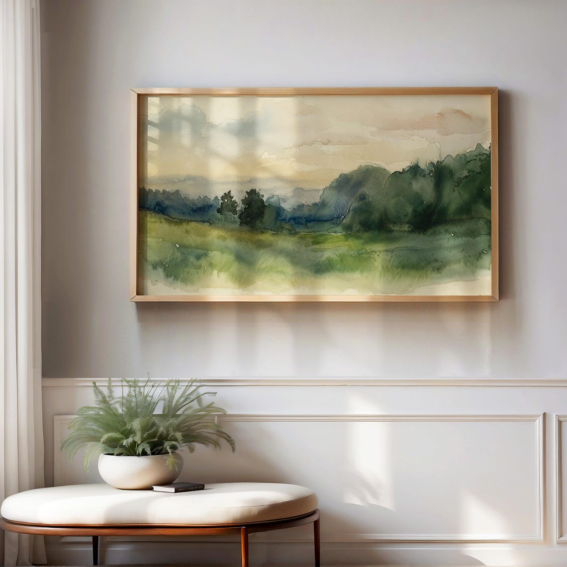 Frame TV Art Spring Watercolor Landscape Misty Green Hills Poster - Image 3