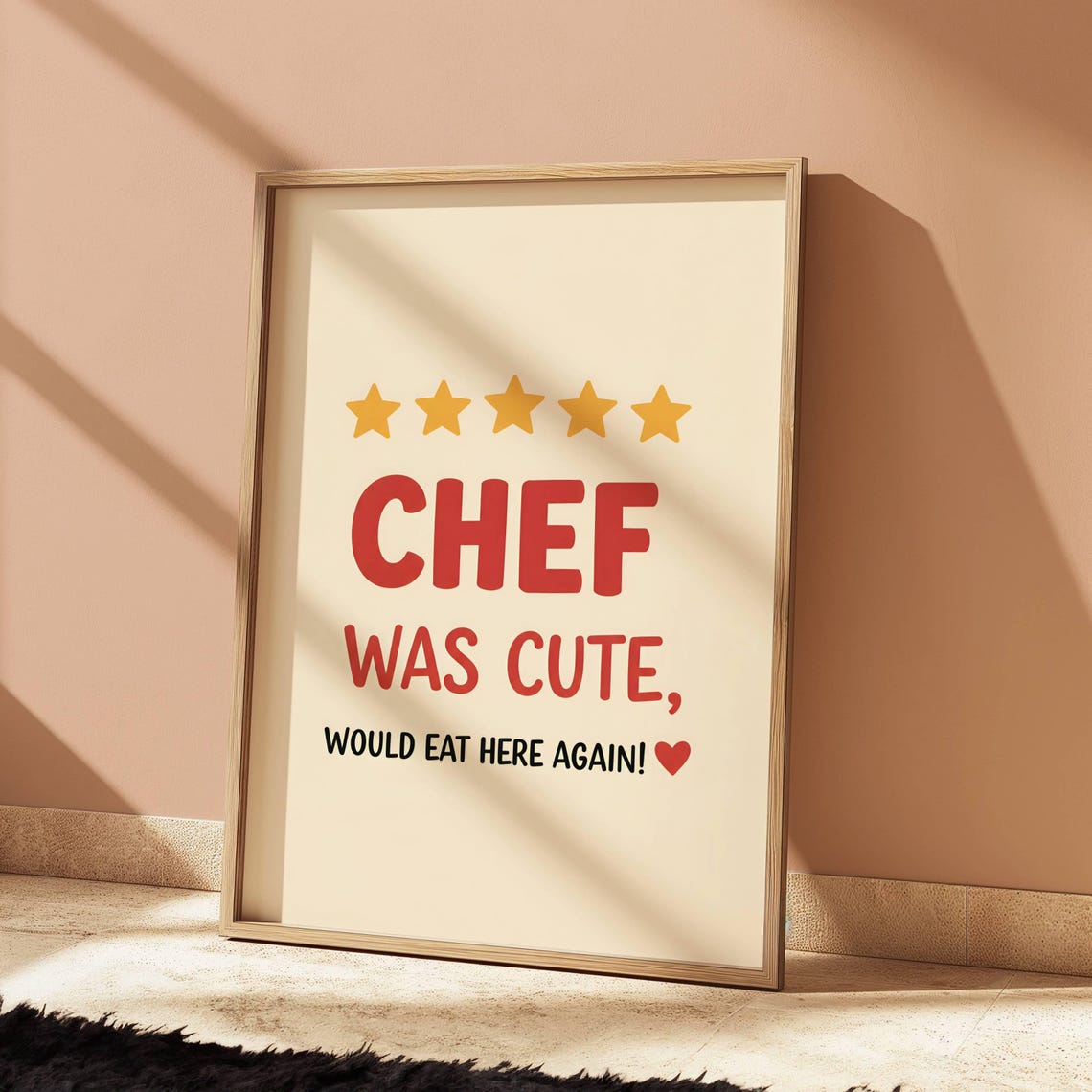 Modern Kitchen Funny Chef Quote, Minimalist Heart