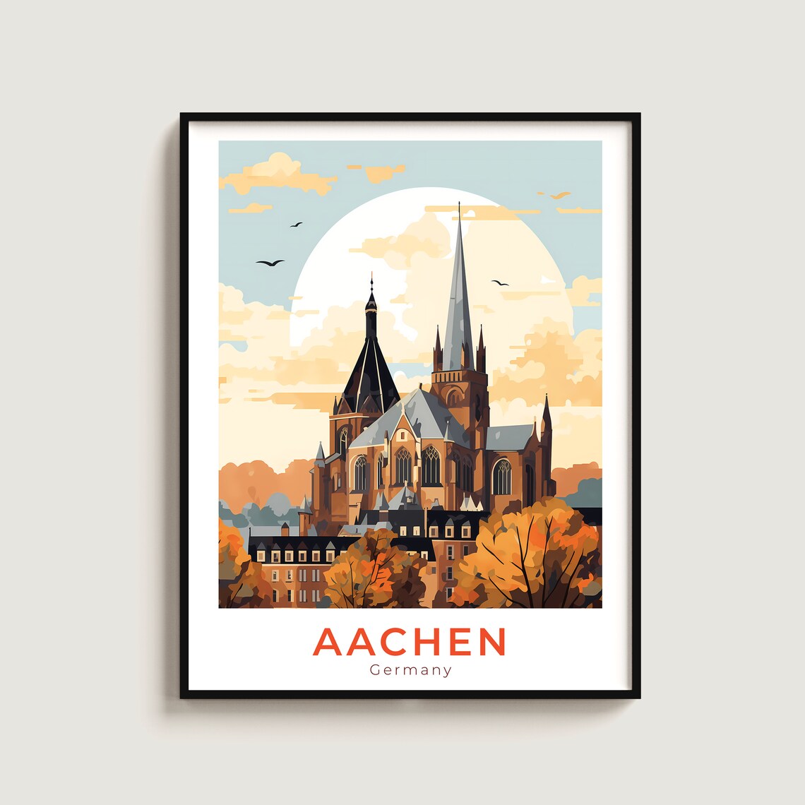 Aachen Cathedral Golden Hour Travel Poster Germany City View