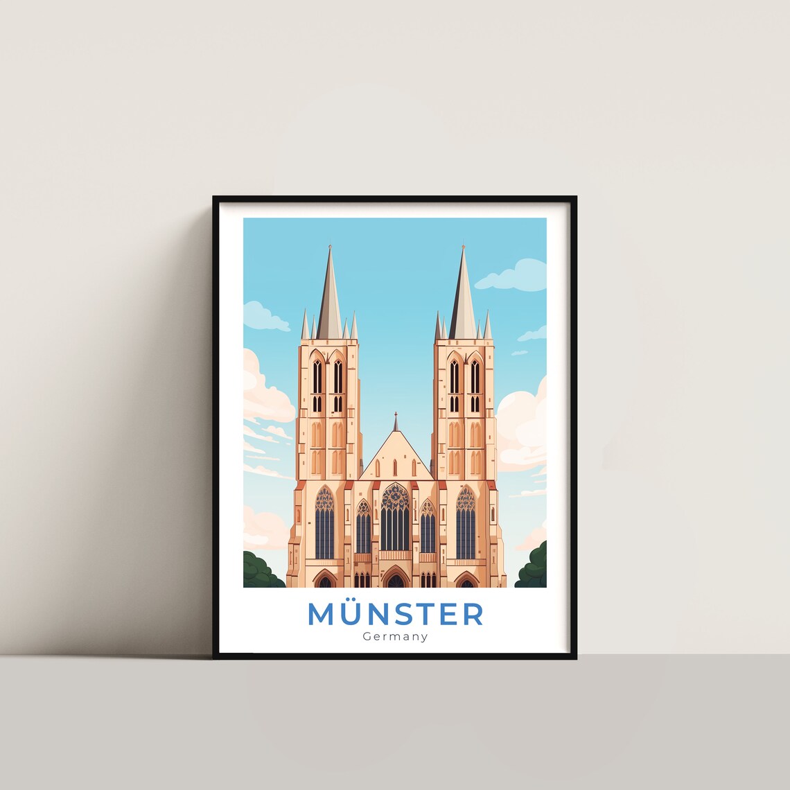 Munster Germany St Paulus Cathedral Twin Towers Gothic Travel Poster