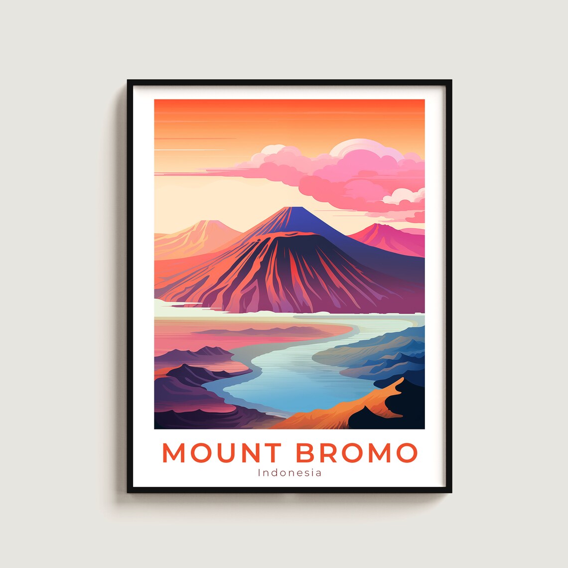 Mount Bromo Indonesia Volcano Sunrise Crater Travel Art Poster