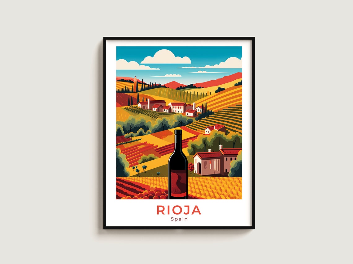 Rioja Spain Golden Wine Region Vineyards Bottle Travel Poster
