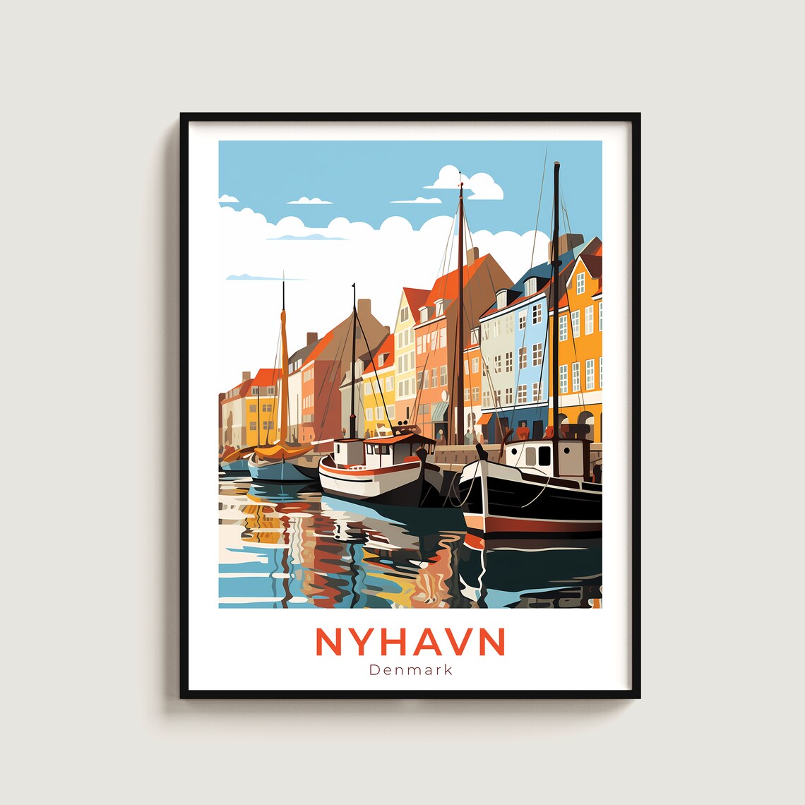 Nyhavn Denmark Harbor Poster Colorful Houses Boats Travel Art