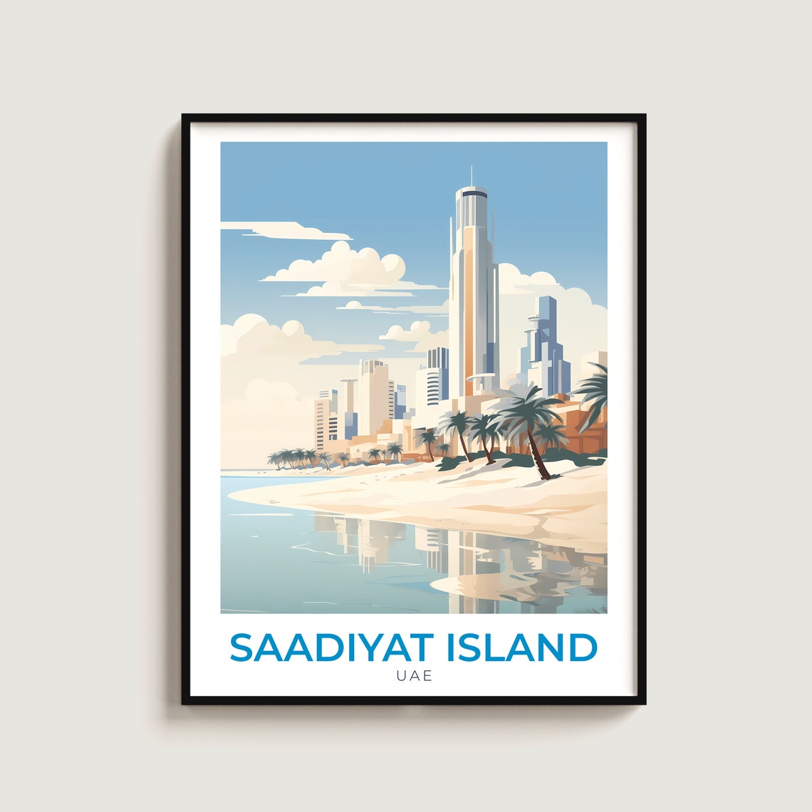 Saadiyat Island UAE Beach Skyline Palm Trees Island Travel Poster