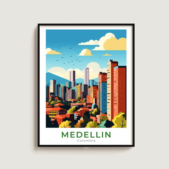 Medellin Travel Poster Wall Art Gift Colombia Print Home Decor Lovers Hanging