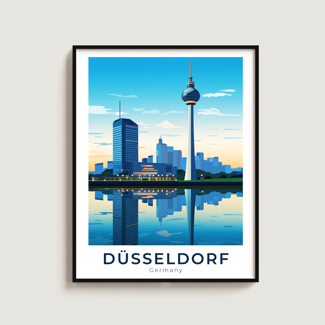 Dusseldorf Skyline TV Tower Sunset Travel Poster Germany Art