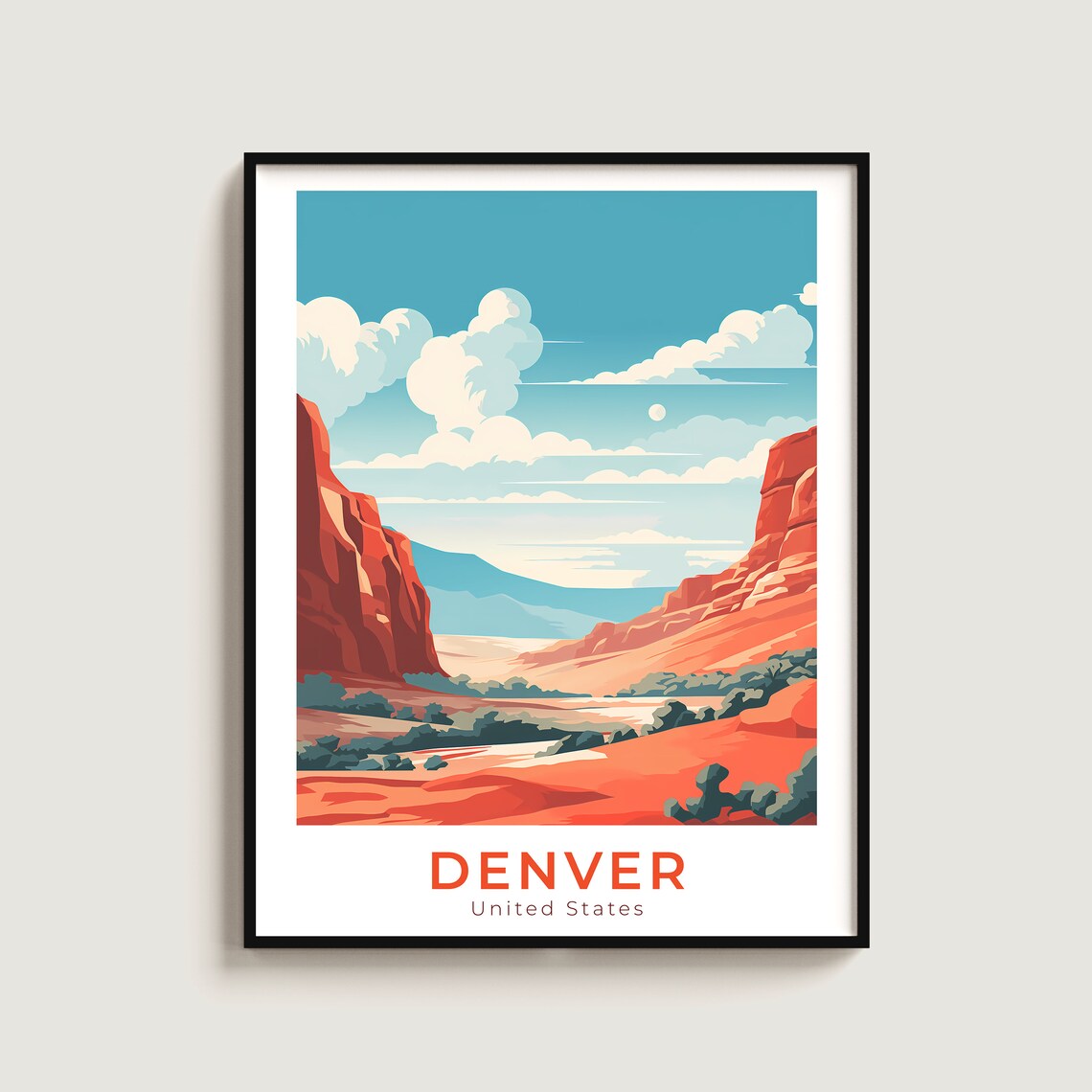 Denver Colorado Red Rock Canyon Desert Sunset Retro Travel Poster