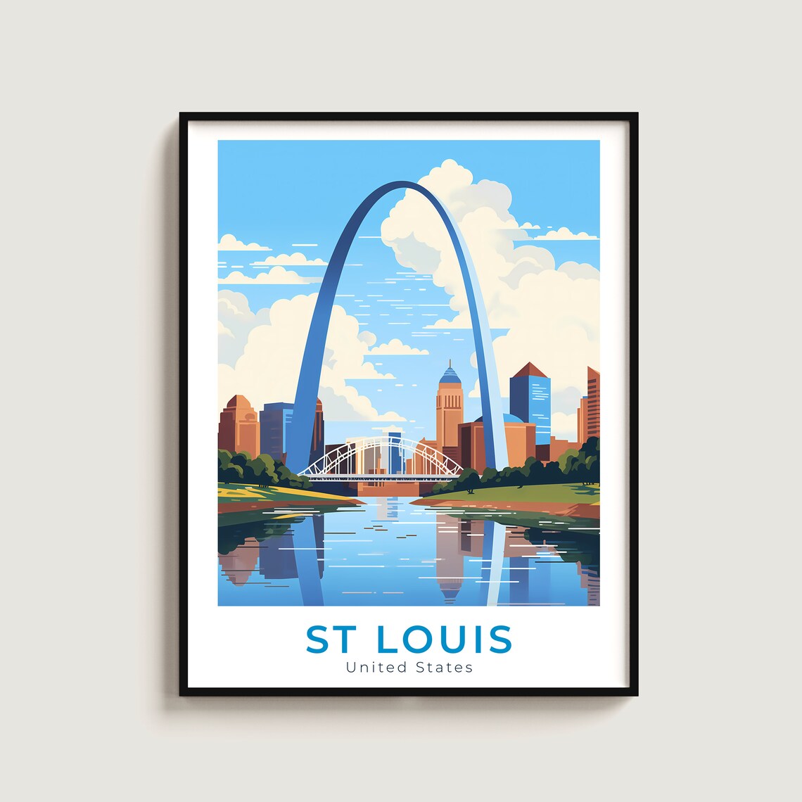 St Louis Missouri Gateway Arch Skyline River Vintage Travel Poster