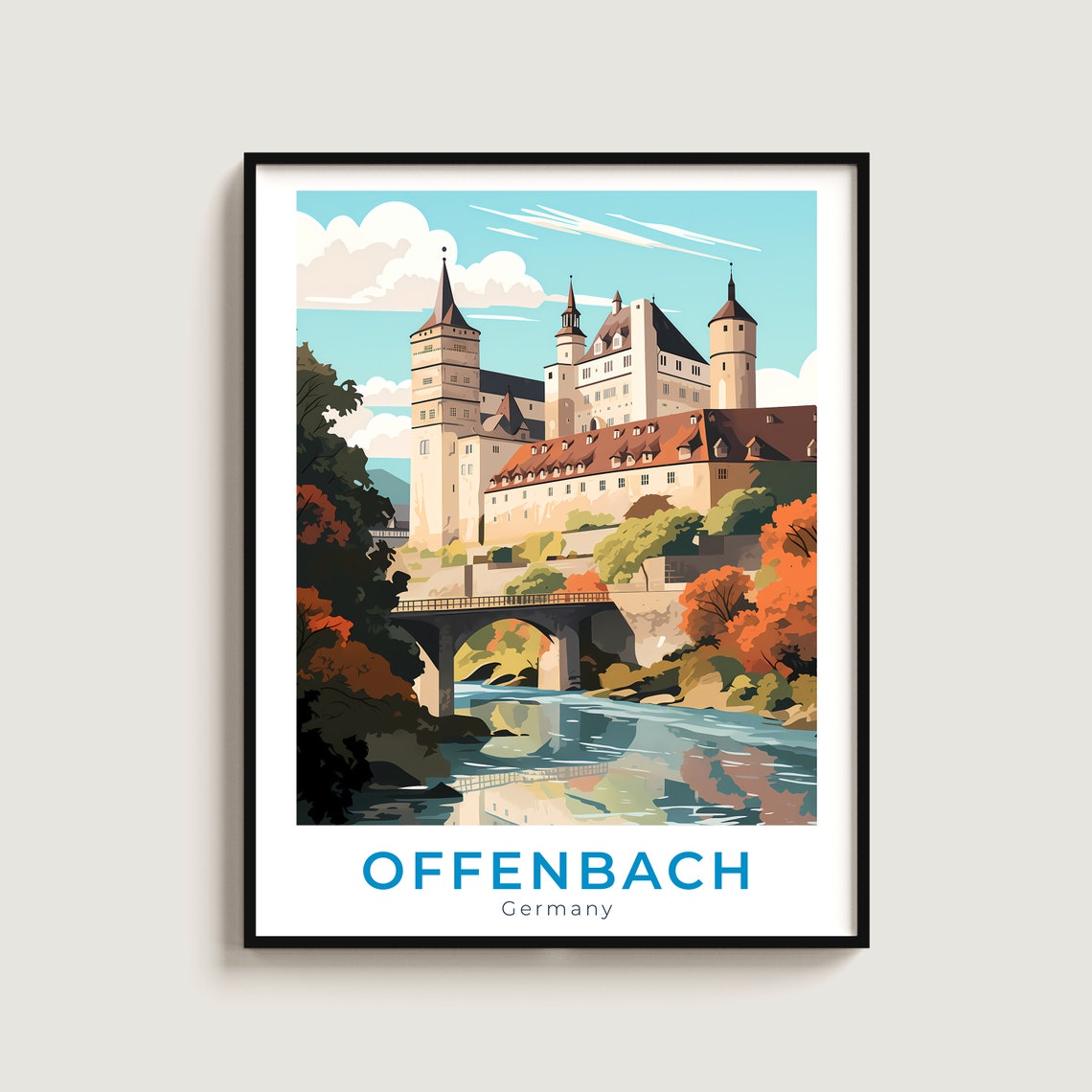 Offenbach Castle River Bridge Autumn Travel Poster Germany Gift
