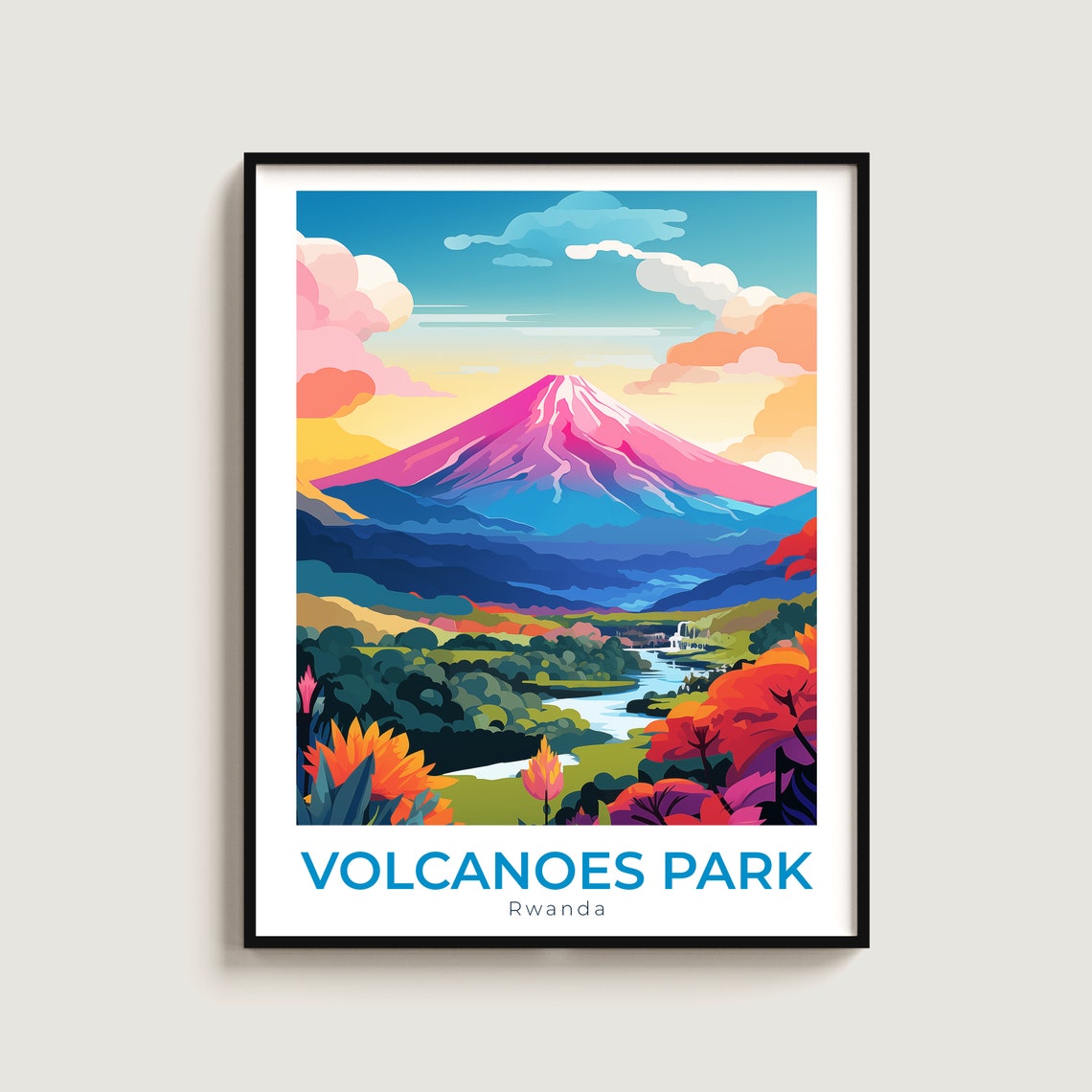 Volcanoes Park Rwanda Pink Volcano Peak River Bloom View Poster
