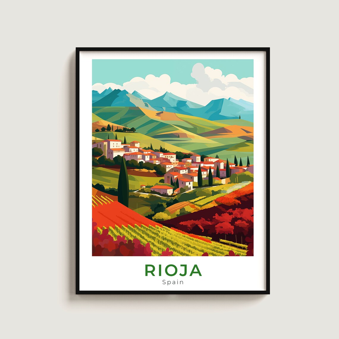 Rioja Spain Autumn Vineyard Village Red Wine Hills Travel Poster