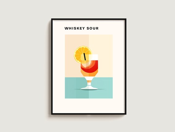 Whiskey Sour Citrus Cocktail Minimalist Illustration Home Bar Poster