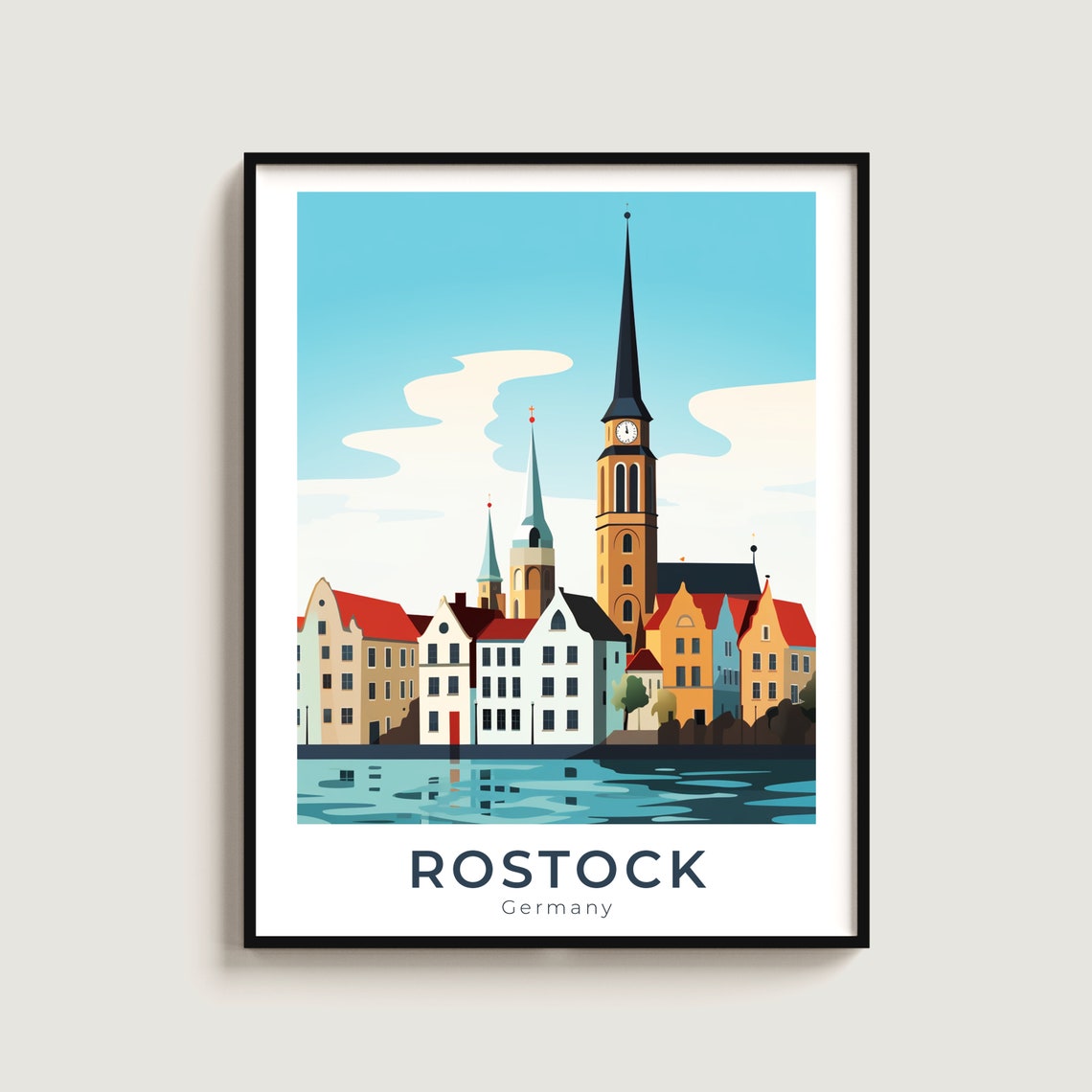 Rostock Germany Harbor Old Town Waterfront Church Travel Poster