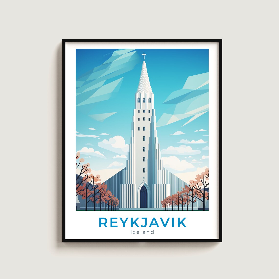 Reykjavik Iceland Hallgrimskirkja White Church Skyline Travel Poster