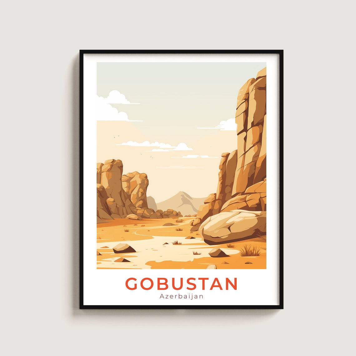 Gobustan Azerbaijan Desert Rock Formations Golden Light Poster