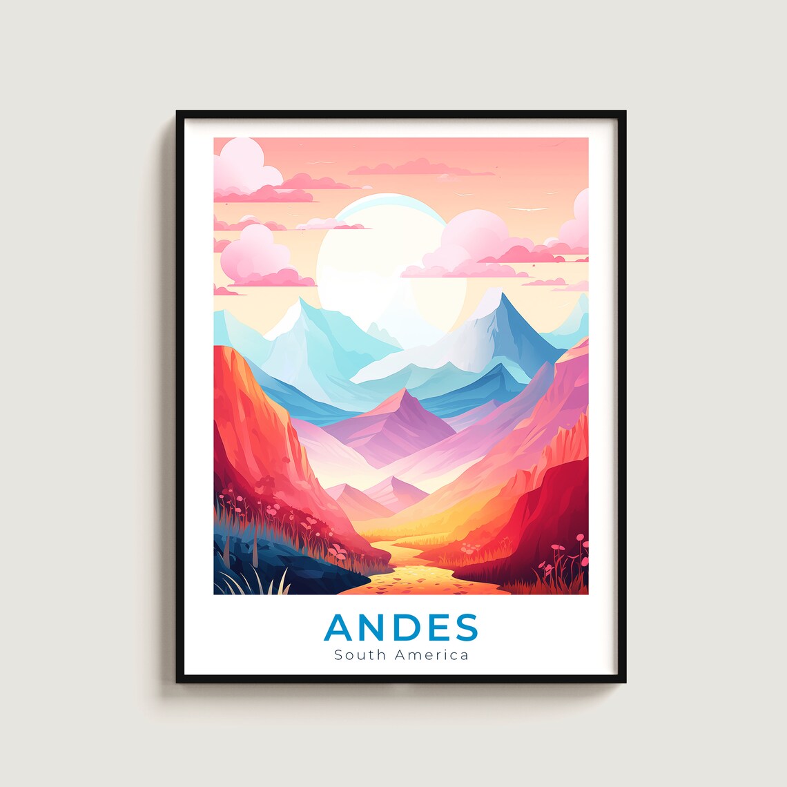 Andes Mountains South America Sunset Peaks Travel Art Poster