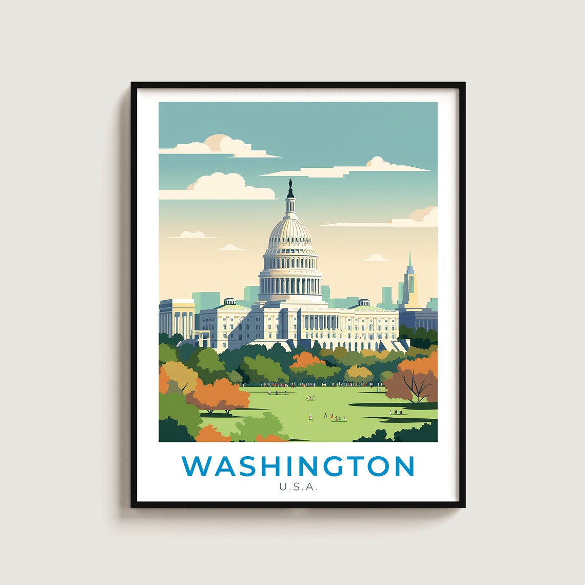 Washington DC US Capitol Building National Mall Lawn Travel Poster