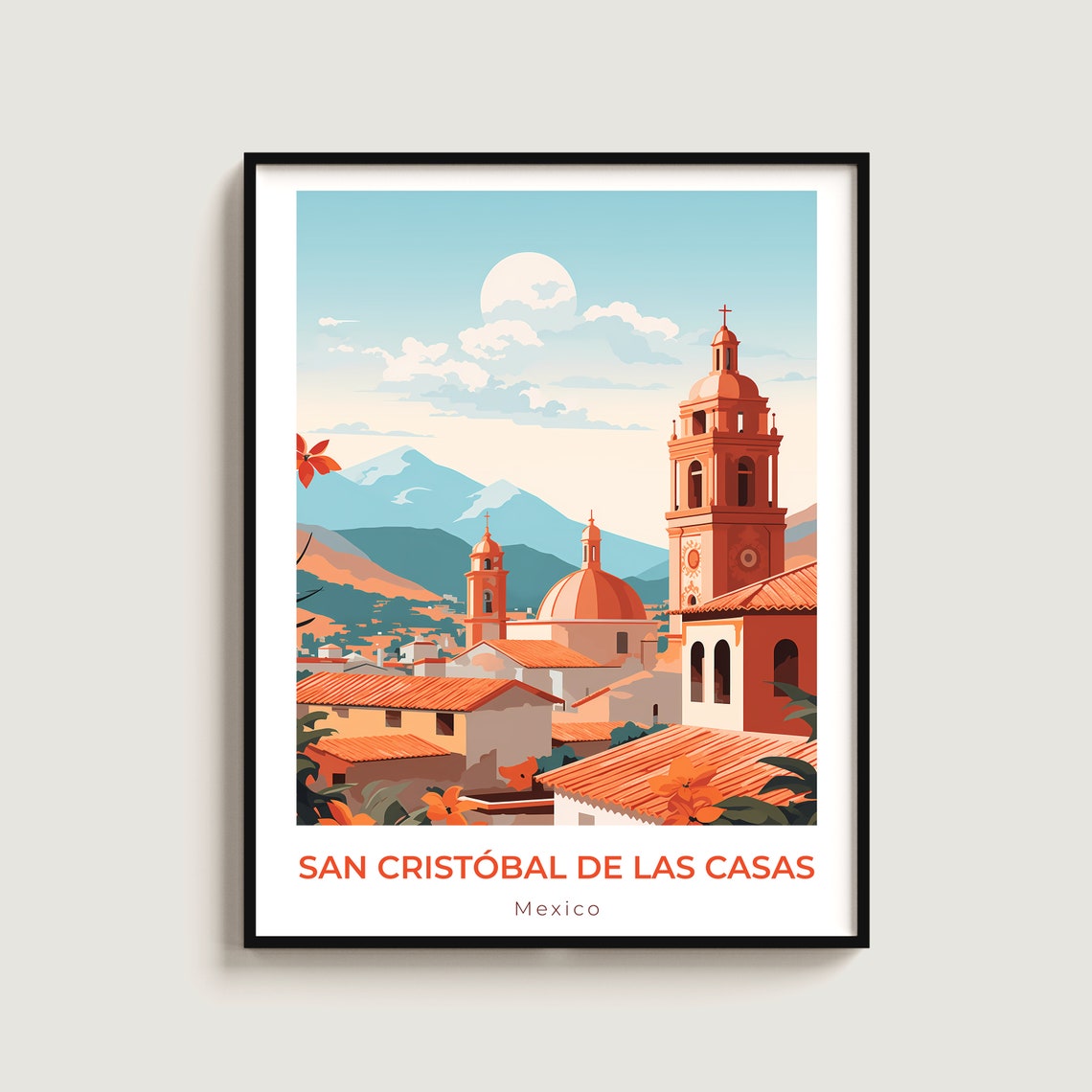 San Cristobal De Las Casas Mexico Church Towers Mountain Travel Poster