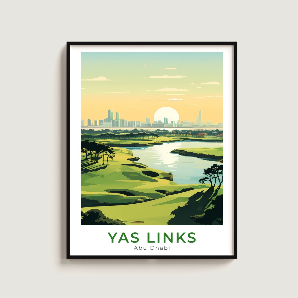Yas Links Abu Dhabi Sunset Golf Course Fairway Skyline Travel Poster