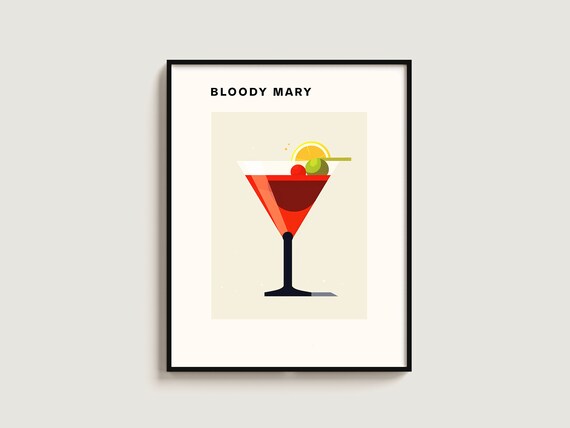 Bloody Mary Cocktail Minimalist Martini Retro Bar Wall Poster