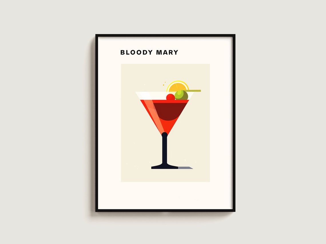 Bloody Mary Cocktail Minimalist Martini Retro Bar Wall Poster