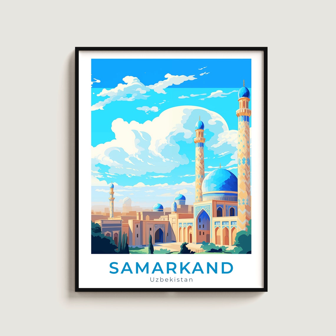 Samarkand Uzbekistan Blue Domes Mosque Minarets Islamic Art Poster