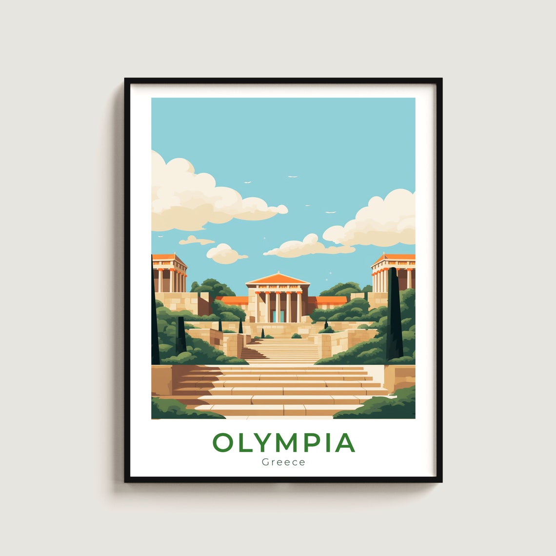 Olympia Greece Ancient Temple Ruins Grand Stairs Travel Poster