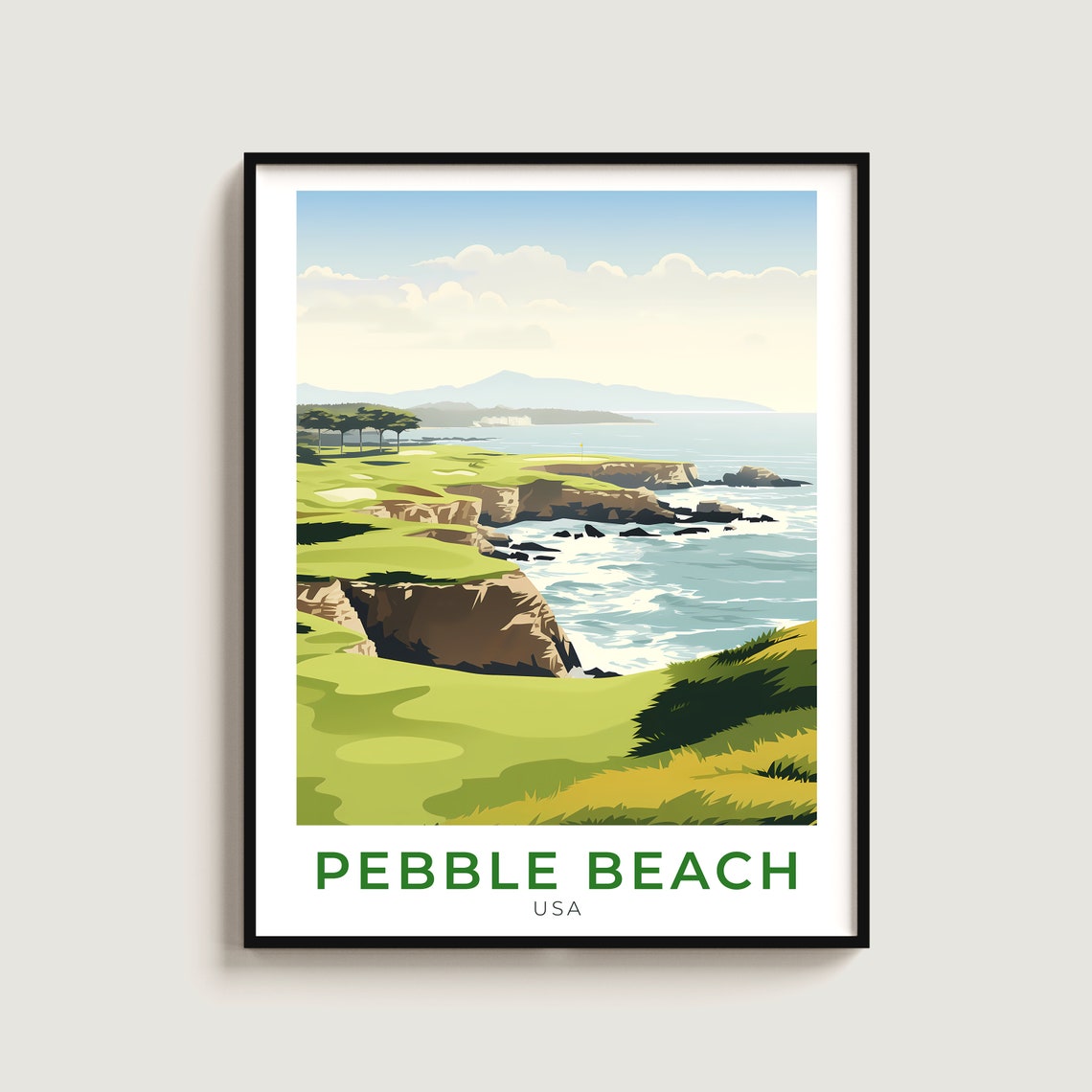 Pebble Beach California Coastal Golf Course Cliffs Travel Poster
