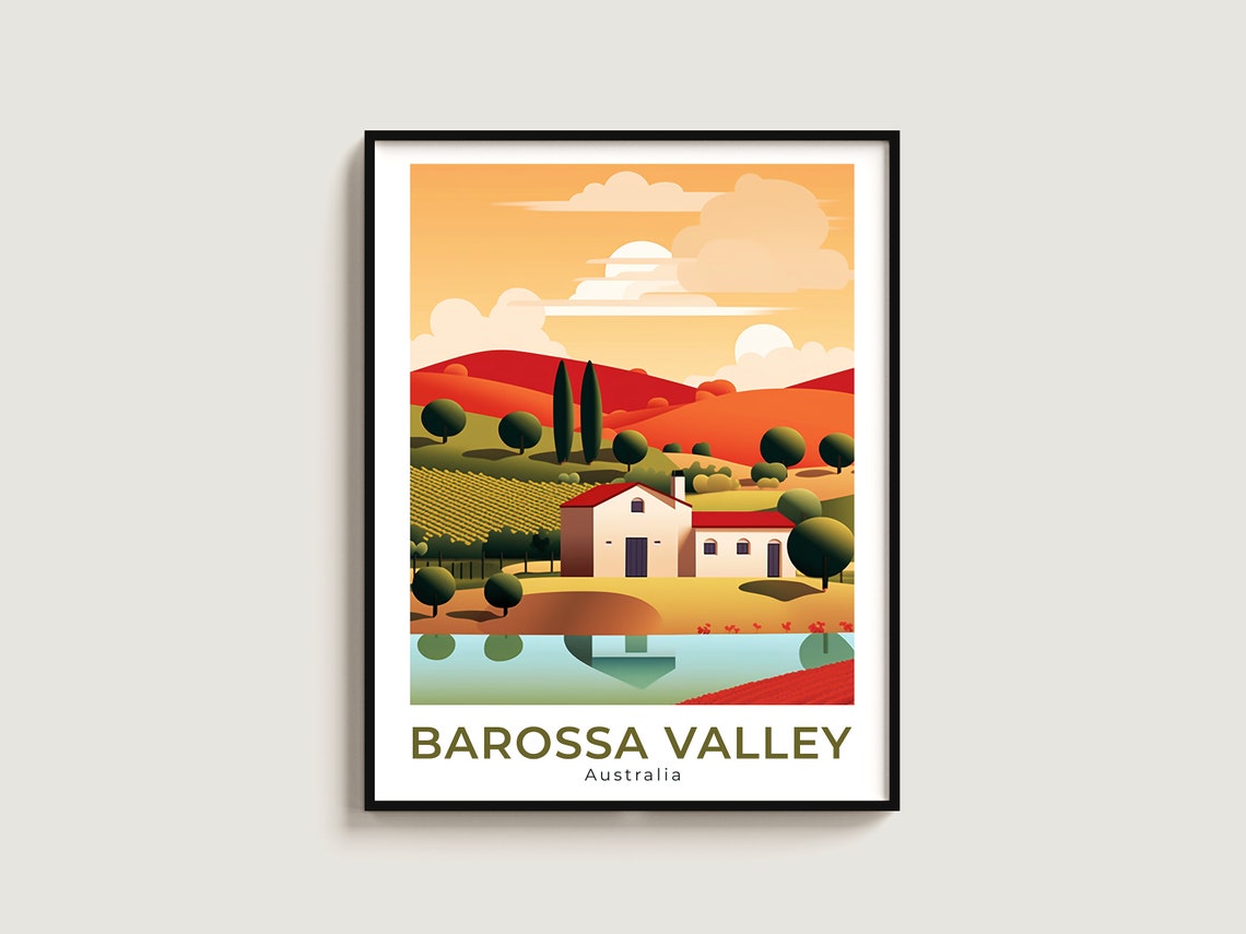 Barossa Valley Australia Glowing Farmhouse Lake Travel Poster