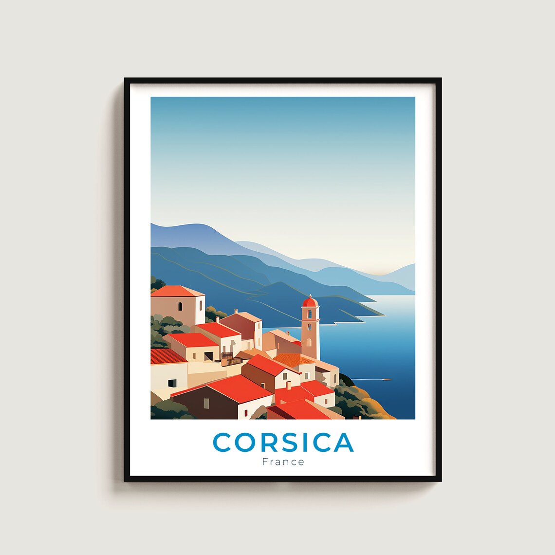 Corsica France Mediterranean Coastal Village Red Roofs Poster