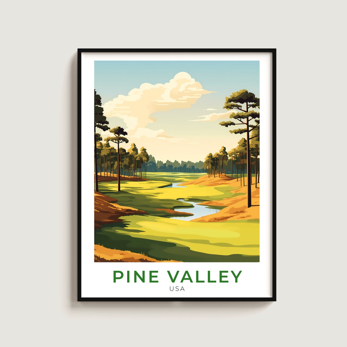 Pine Valley USA Golf Course Pine Forest Stream Fairway Travel Poster