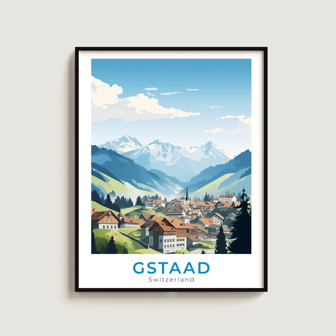 Gstaad Switzerland Alpine Village Summer Vintage Travel Poster