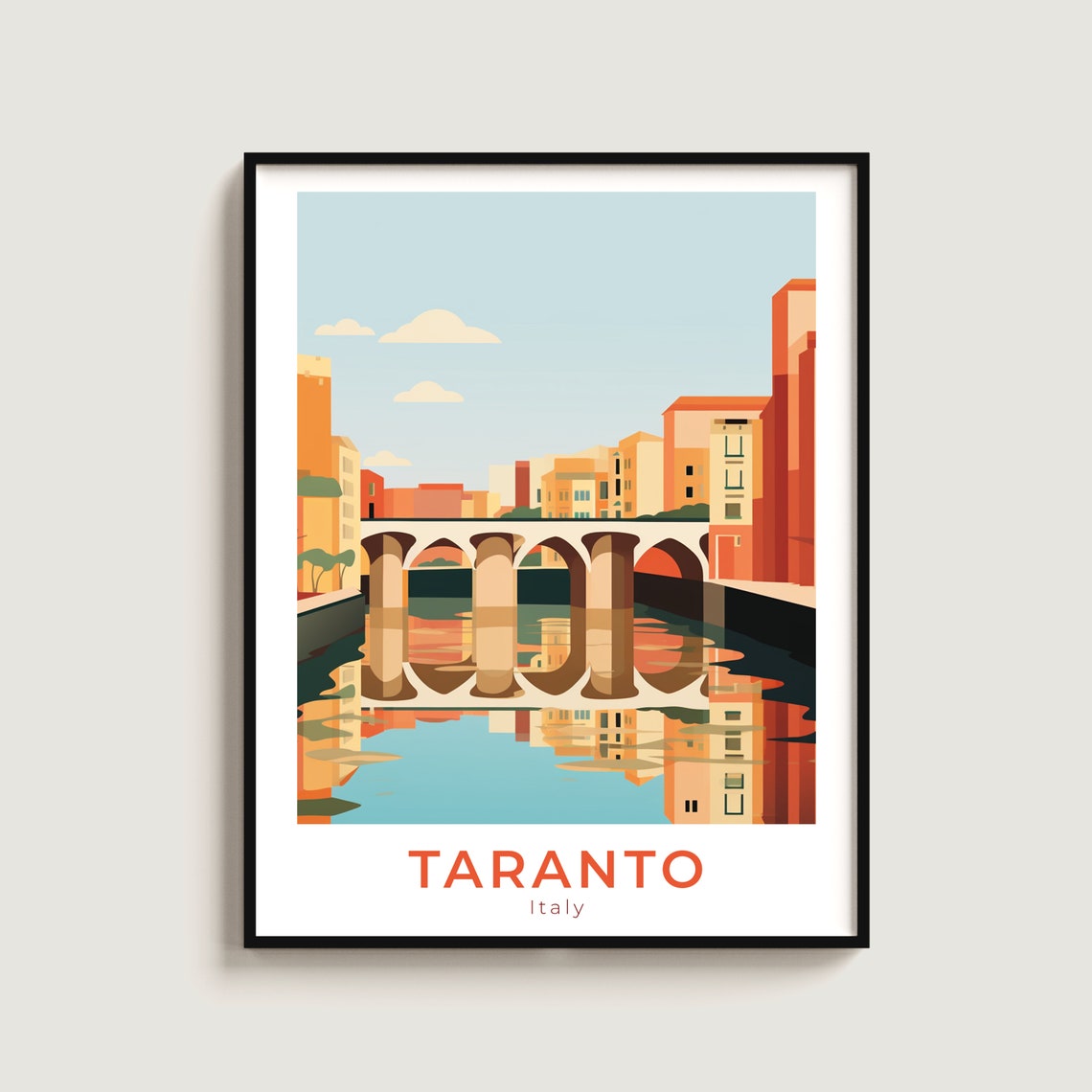 Taranto Italy Historic Swing Bridge Over Water Reflection Poster