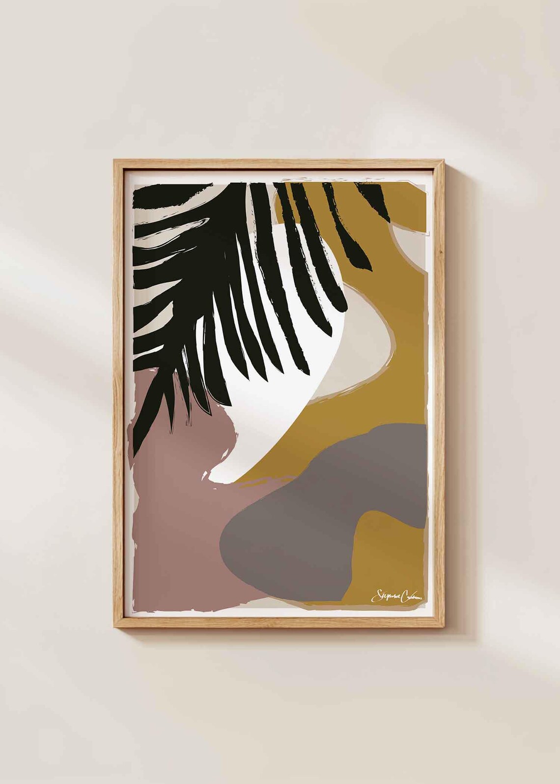 Abstract Black Palm Leaves Ochre Mauve Shapes Modern Botanical Poster