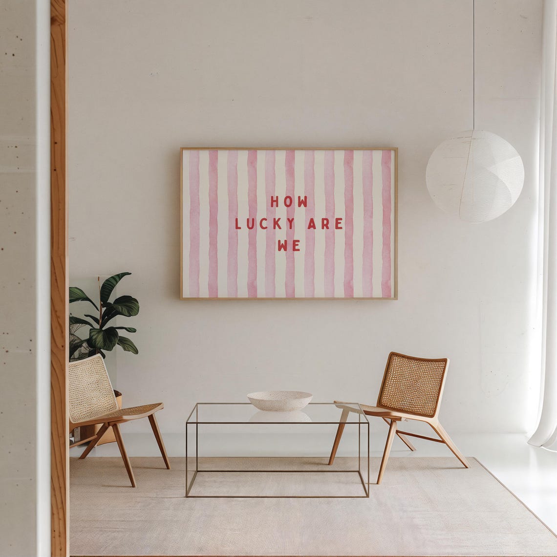 How Lucky Are We Pink Striped Watercolor Typography Quote Poster - Image 2