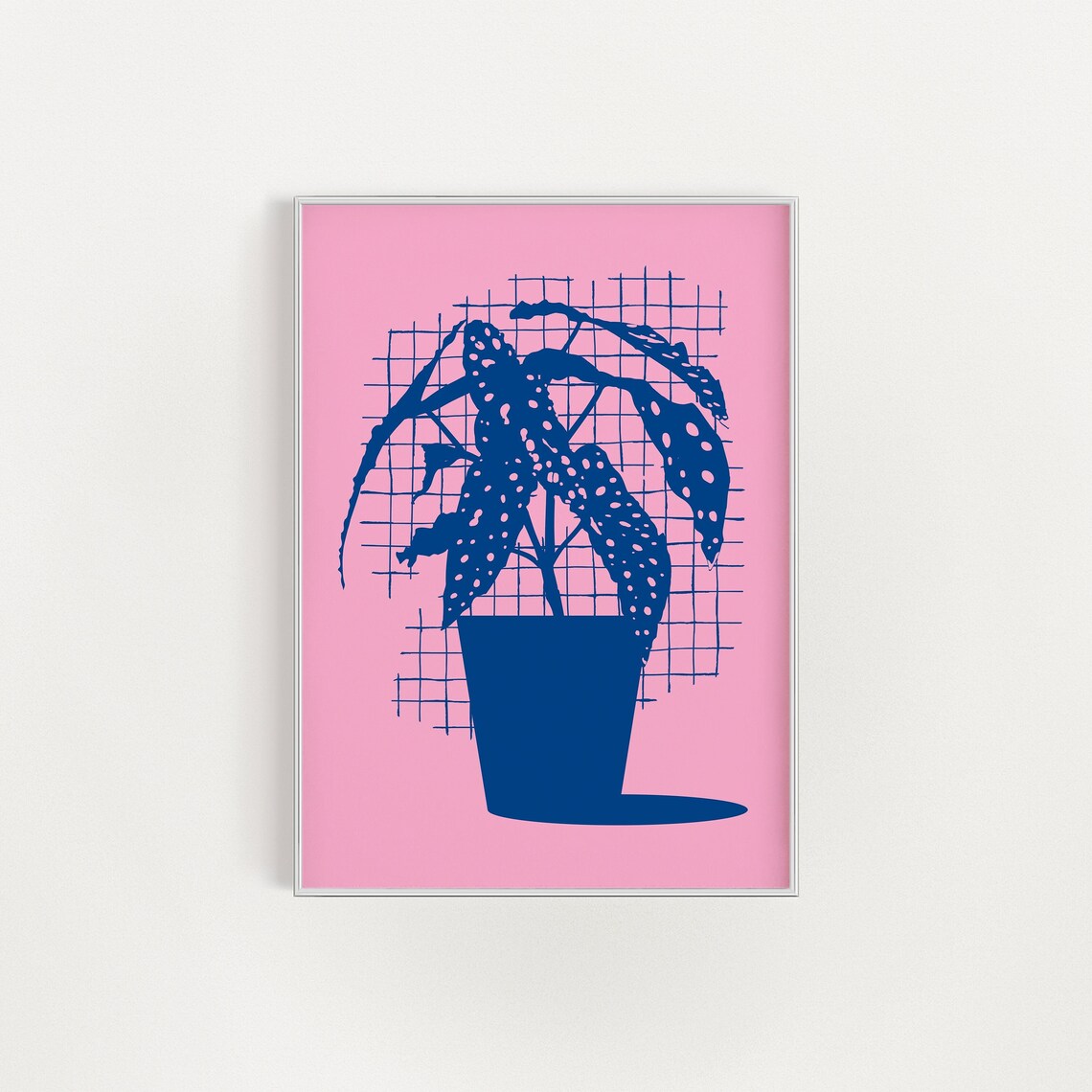 Begonia Maculata Polka Dot Plant Pink Navy Modern Botanical Art Poster