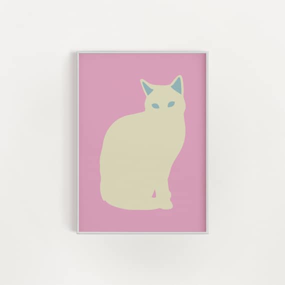 Cream Minimal Cat Silhouette Soft Pink Two Tone Cat Lover Poster