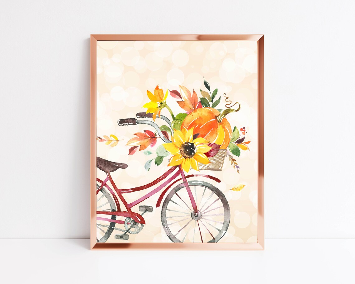 Autumn Floral Bicycle Watercolor Print, Fall Decor - Image 3