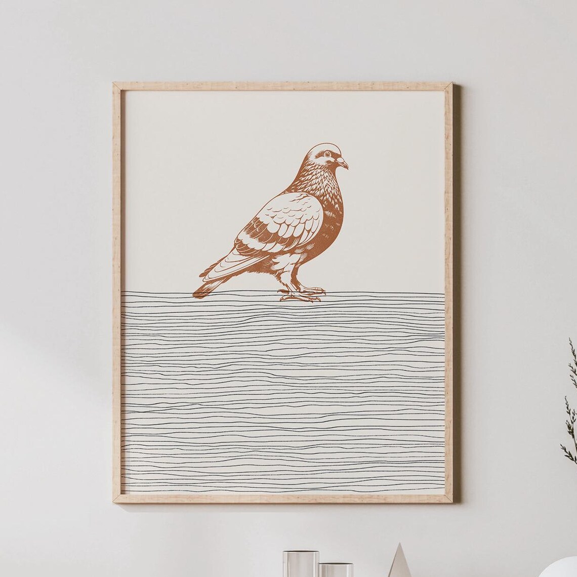 Pigeon Art Bird Print, Boho Minimalist Decor