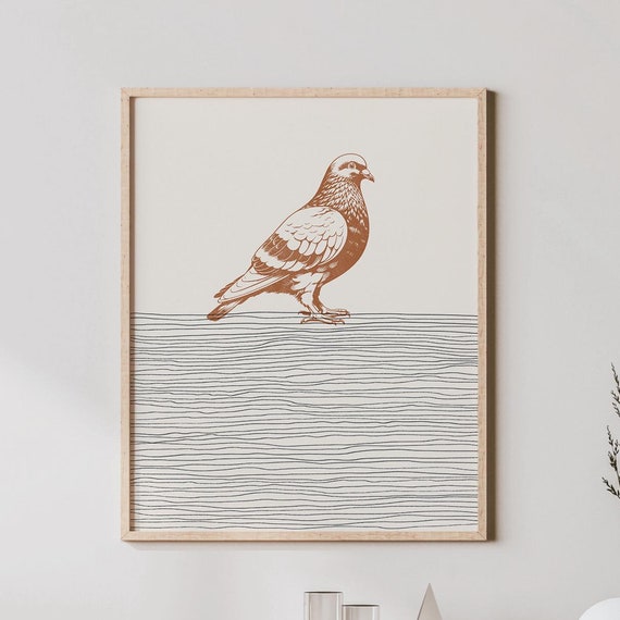 Pigeon Art Bird Print, Boho Minimalist Decor
