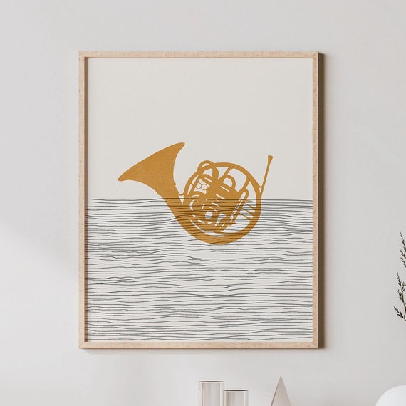 French Horn Art Player Gift Boho Music Poster Print For Hornist Orhcestra Instrument Picture