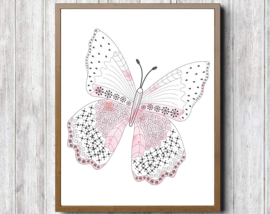 Blush Pink Girl Nursery Decor, Watercolor Butterfly Art